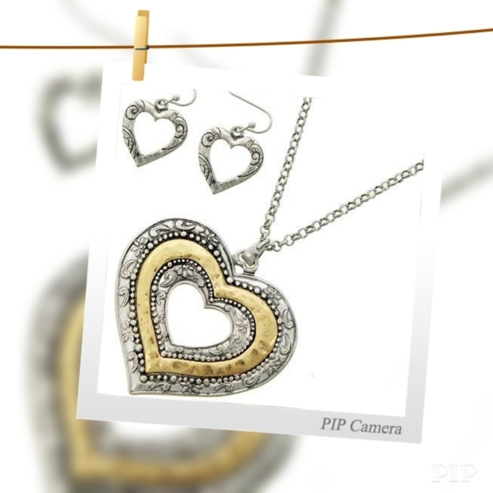 Two Tone Heart Necklace Set